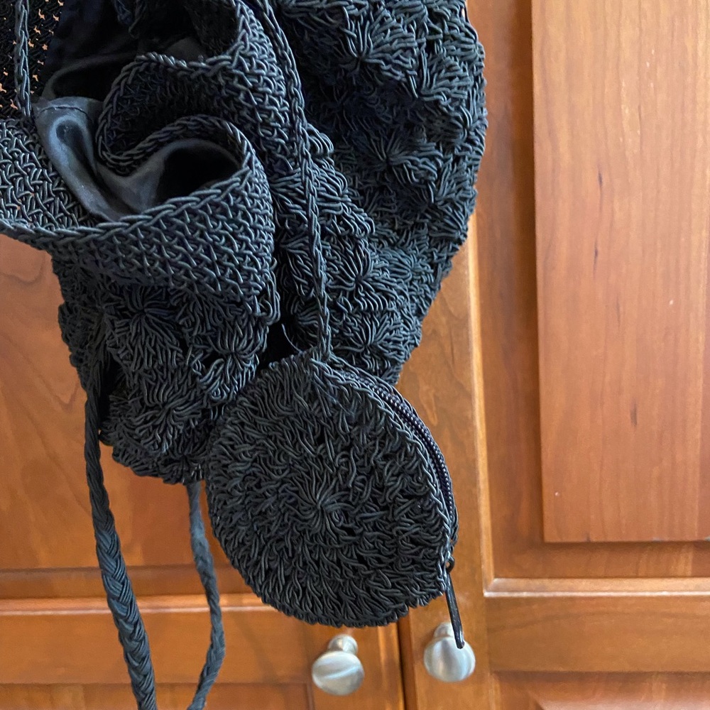 Backpack style crocheted black bag purse - Picture 3 of 3